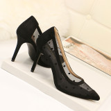 9CM Fine-heeled Polka Dot Mmesh Lace Shallow Dress Sandals