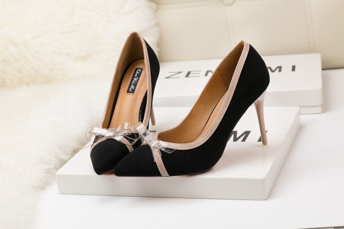 9CM Sweet Shallow Pointed Suede Bow-knot Elegant Heeled Sandals