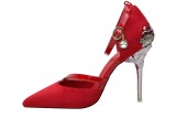 10CM Metal Hollow Suede Sidecut High Stiletto Heel Dress Wedding Party  Sandals
