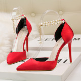 Asmxing Sweet Shallow Pointed Sidecut Dress Elegant Heeled Sandals
