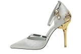 10CM Metal Hollow Suede Sidecut High Stiletto Heel Dress Wedding Party  Sandals