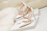 10CM Sexy Shallow Sidecut Pointed Rivet Hollow Dress Elegant Sandals