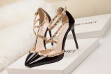 10CM Sexy Shallow Sidecut Pointed Rivet Hollow Dress Elegant Sandals