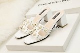 7CM Fashion Thick Pearl Rivets  Pump Heel Mules