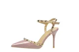 9CM Sweet Shallow Pointed Rivet PU Hollow Dress Elegant Sandals