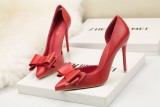 10.5CM Stylish Delicate Sweet Bow Shallow Pointed Sidecut Hollow Dress Elegant Heeled Sandals