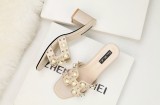 7CM Fashion Thick Pearl Rivets  Pump Heel Mules