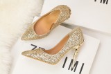 Asmxing 10.5CM Sexy Metal Sequins Sandals High Heel Pointed Toe