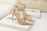 9CM Sweet Shallow Pointed Rivet PU Hollow Dress Elegant Sandals