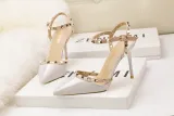 9CM Sweet Shallow Pointed Rivet PU Hollow Dress Elegant Sandals