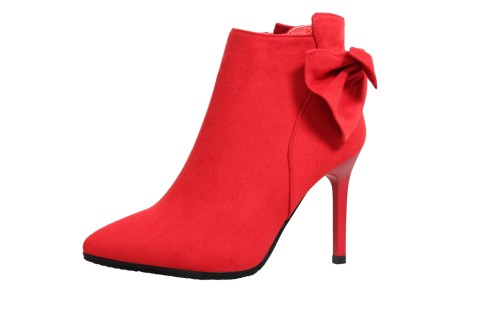 9.5CM Sexy Ankle Straps Bow Suede Short Boots High Heel Pointed Toe
