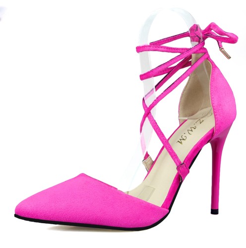 10CM Suede Pointed Cross Strap Bow-knot Sexy Ankle Straps Sandals
