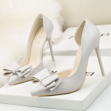 10.5CM Stylish Delicate Sweet Bow Shallow Pointed Sidecut Hollow Dress Elegant Heeled Sandals