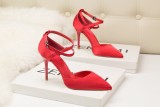 9CM Light Satin Cross Sexy Ankle Straps Sandals High Heel Pointed Dress Wedding Elegant Sandals
