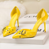 9CM Sweet Shallow Pointed Belt Buckle Hollow Dress Elegant Sandals