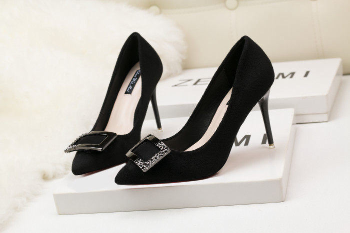 9CM Minimalist Shallow Pointed Square Buckle Sexy Stiletto Wedding Party Sandals