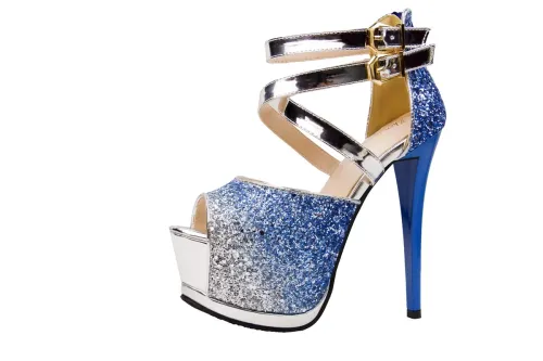 14.5CM Fashion Super High Heel Waterproof Fish Mouth Gradient Sexy Stiletto Hollow Wedding Party Sandals