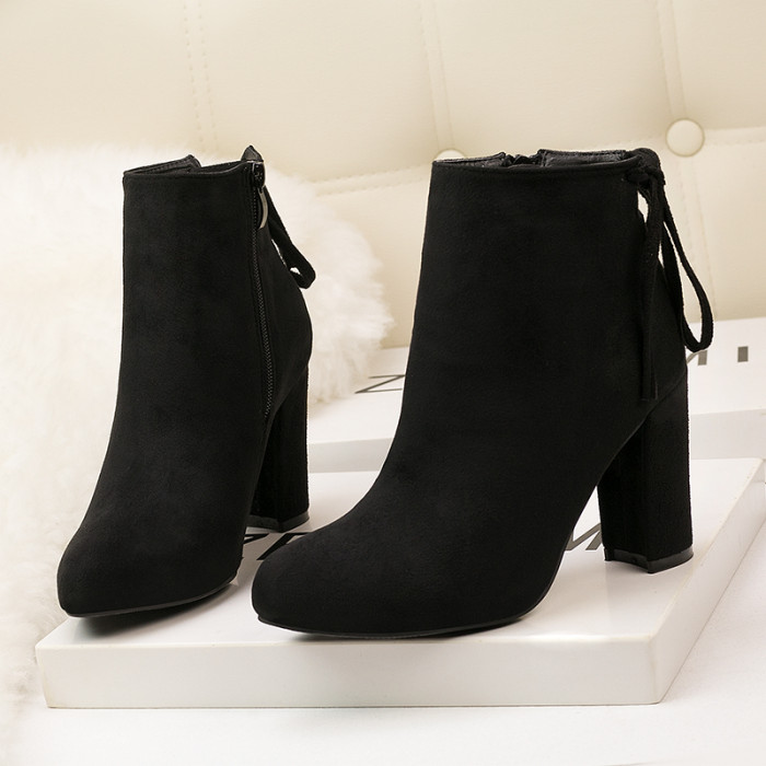 9CM Thick High Heel Suede Fringed Sexy Wedding Party Booties