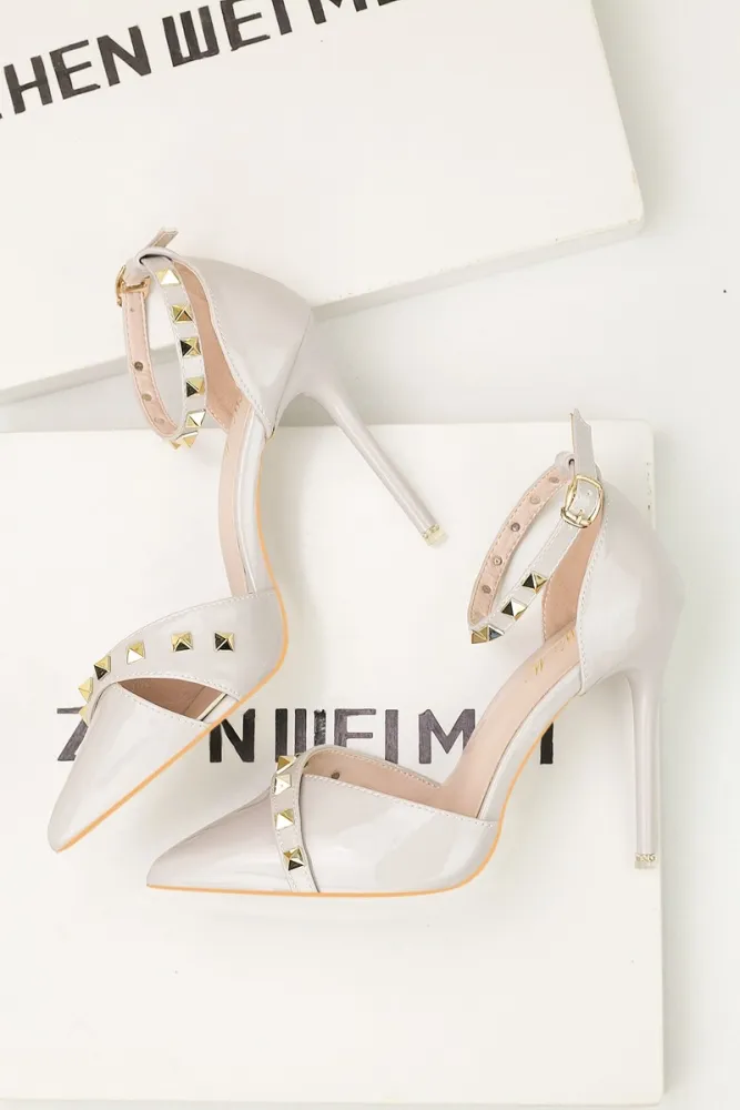 10CM Sexy Rivets Shallow Pointed Elegant Dress Heeled Sandals