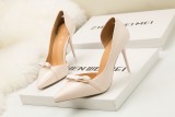 Asmxing 9CM Shallow Hollow Pointed Bow High Stiletto Dress Wedding Party Elegant Heeled Sandals