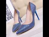 Asmxing 11CM Shining Sequins Sweet Shallow Pointed Dress Elegant Sandals