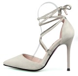10CM Suede Pointed Cross Strap Bow-knot Sexy Ankle Straps Sandals