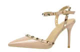 9CM Sweet Shallow Pointed Rivet PU Hollow Dress Elegant Sandals