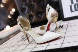 10CM Carved Metal Chain Pointed Toe Dress Wedding Party Elegant Heeled Sandals