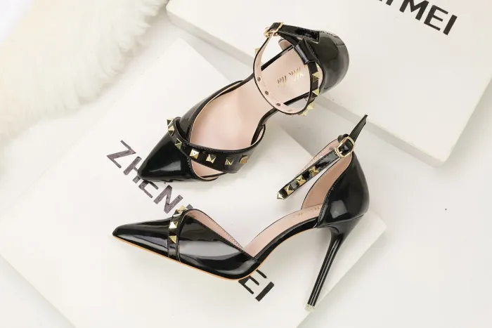 10CM Sexy Rivets Shallow Pointed Elegant Dress Heeled Sandals