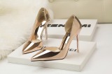 10CM Patent leather Metal Hollow Sidecut High Stiletto Dress Wedding Party Elegant Heeled Sandals