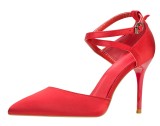 9CM Light Satin Cross Sexy Ankle Straps Sandals High Heel Pointed Dress Wedding Elegant Sandals