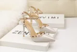 9CM Sweet Shallow Pointed Rivet PU Hollow Dress Elegant Sandals