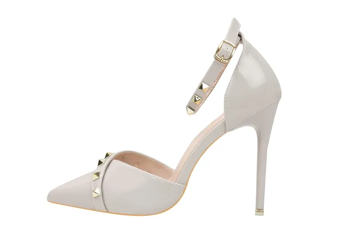 10CM Sexy Rivets Shallow Pointed Elegant Dress Heeled Sandals