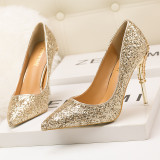 Asmxing 10.5CM Sexy Metal Sequins Sandals High Heel Pointed Toe