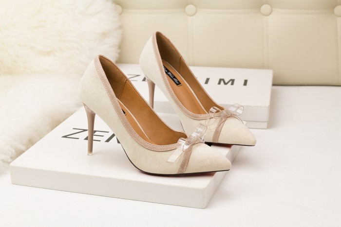 9CM Sweet Shallow Pointed Suede Bow-knot Elegant Heeled Sandals