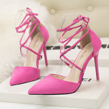 10CM Suede Pointed Cross Strap Bow-knot Sexy Ankle Straps Sandals