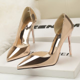 10CM Patent leather Metal Hollow Sidecut High Stiletto Dress Wedding Party Elegant Heeled Sandals