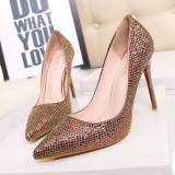 Asmxing 11CM Shining Sequins Sweet Shallow Pointed Dress Elegant Sandals