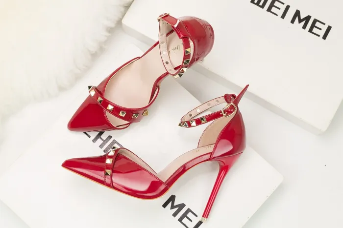 10CM Sexy Rivets Shallow Pointed Elegant Dress Heeled Sandals