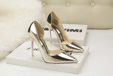 10CM Patent leather Metal Hollow Sidecut High Stiletto Dress Wedding Party Elegant Heeled Sandals