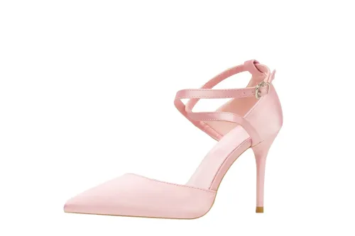 9CM Light Satin Cross Sexy Ankle Straps Sandals High Heel Pointed Dress Wedding Elegant Sandals