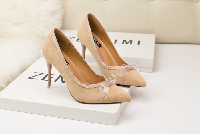 9CM Sweet Shallow Pointed Suede Bow-knot Elegant Heeled Sandals