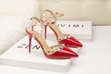 9CM Sweet Shallow Pointed Rivet PU Hollow Dress Elegant Sandals