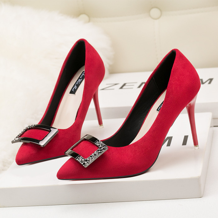 9CM Minimalist Shallow Pointed Square Buckle Sexy Stiletto Wedding Party Sandals