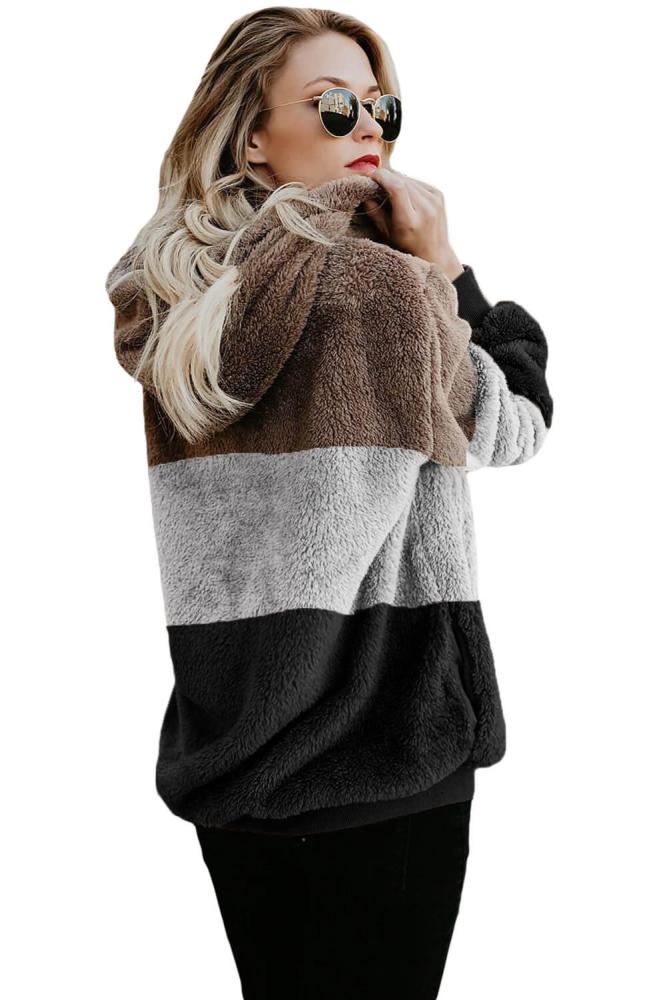 Brown Colorblock Soft Fluffy Hoodie
