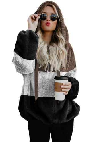 Brown Colorblock Soft Fluffy Hoodie