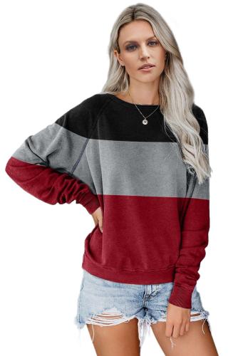 Red Raglan Sleeve Color Block Pullover Sweatshirt