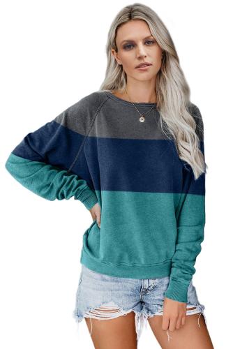 Green Raglan Sleeve Color Block Pullover Sweatshirt