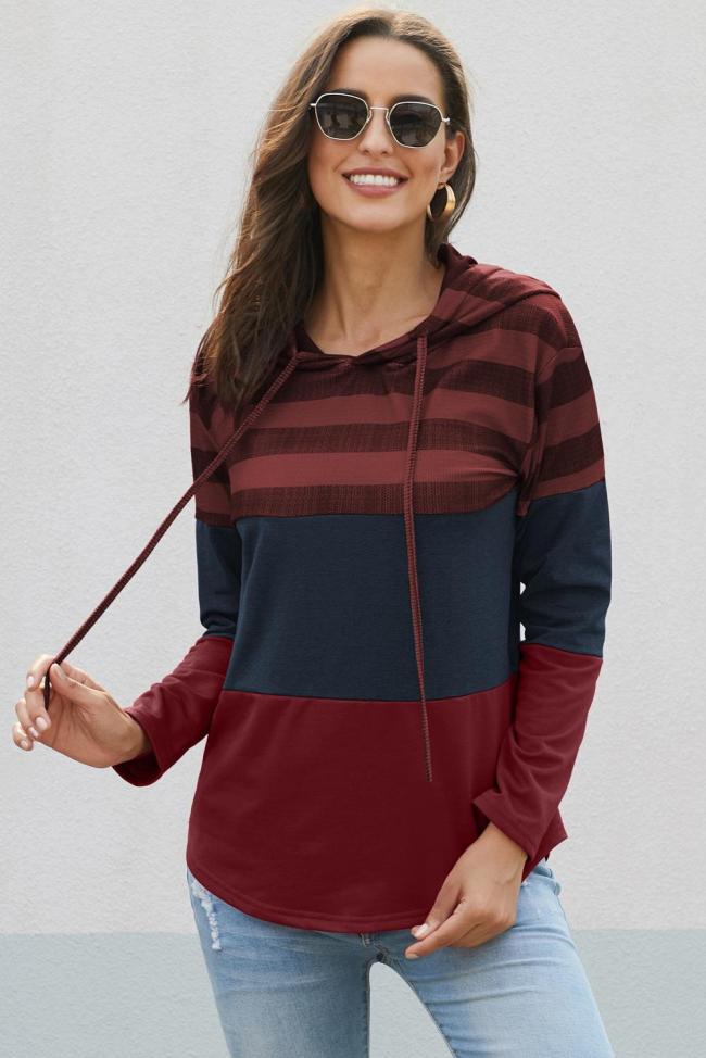 Red Speak to Me Color Block Drawstring Hoodie