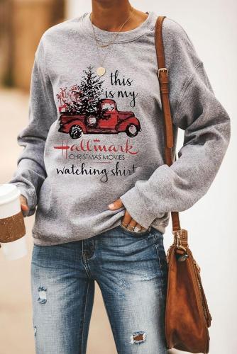 Christmas Car Letters Print Pullover Sweatshirt